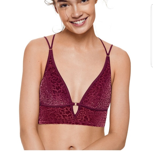 PINK VS Brand Ruby Red Velvet Bralette Large NIB - Picture 3 of 8